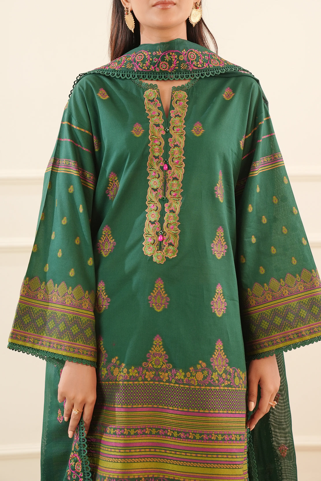 Unstitched Embroidered Jacquard Cotton 3 Piece